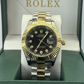 Rolex Datejust Half Gold Diamond Black Dial 41mm