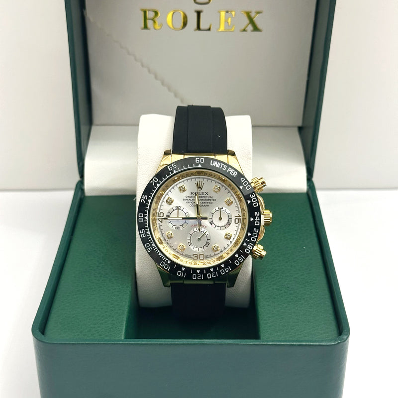 Rolex Daytona Cosmograph Oysterflex Diamond Gold Silver Dial 40mm