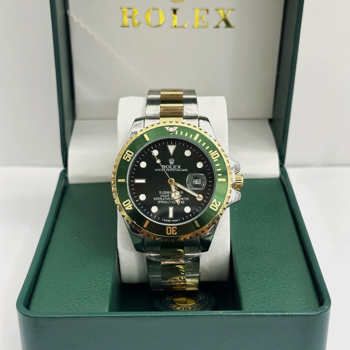 Rolex Submariner Half Gold Green Black Dial Openback Dial 40mm
